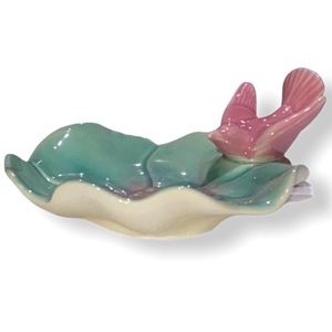 VTG Royal Copley • Glazed Bird & Lotus Flower Trinket Dish
